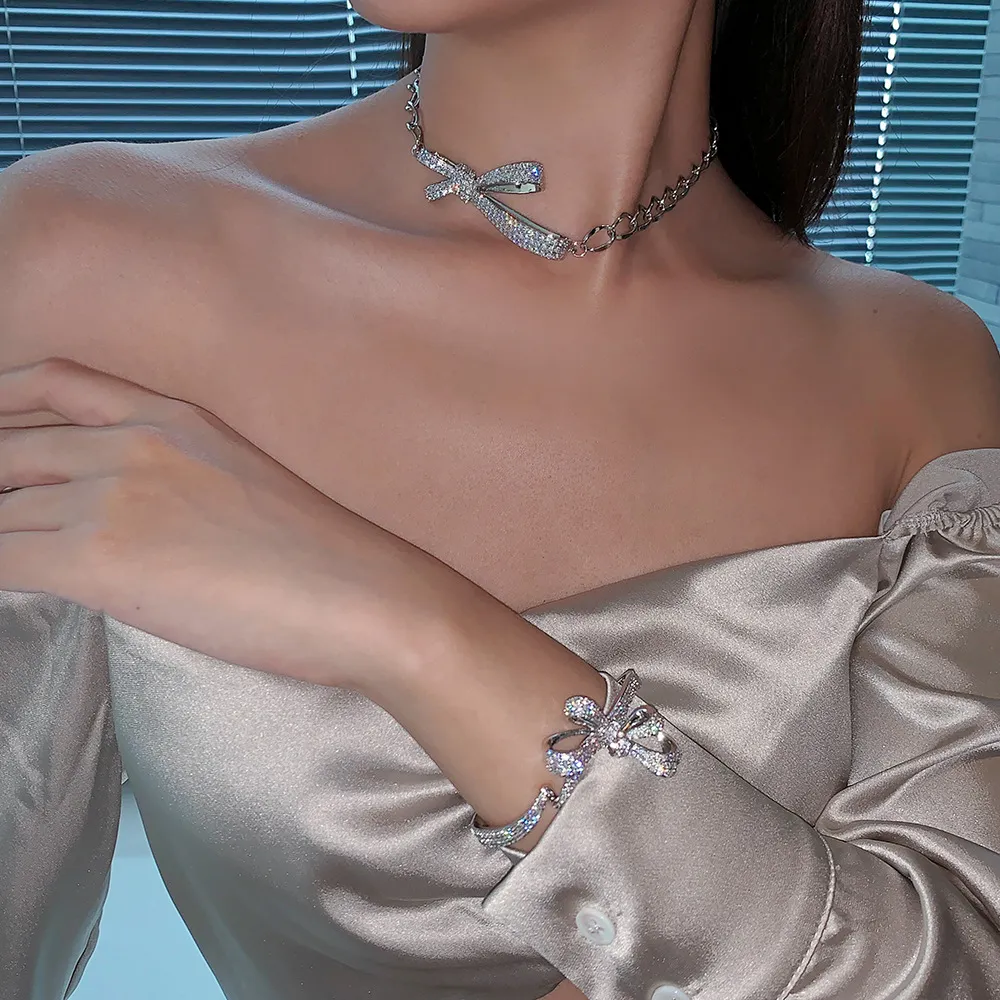 Bowknot Pendant Micro pave AAAAA Zircon 925 Sterling Silver Party Wedding Pendants Necklace For Women men Gemstone Jewelry