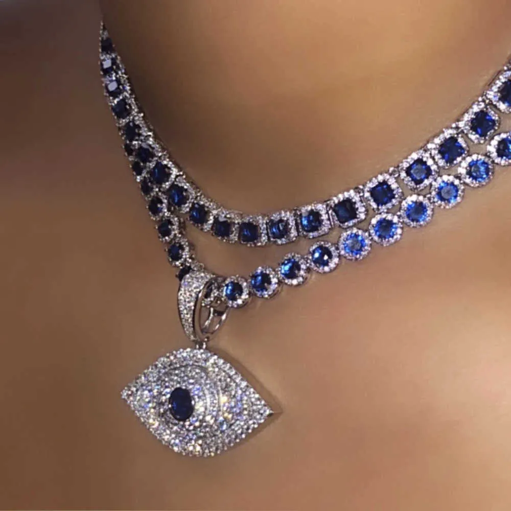 Crystal Blue Evil Eye Necklace for Women Statement Accessory Bohemian Vintage Fashion New Long Pendant Necklaces Boho
