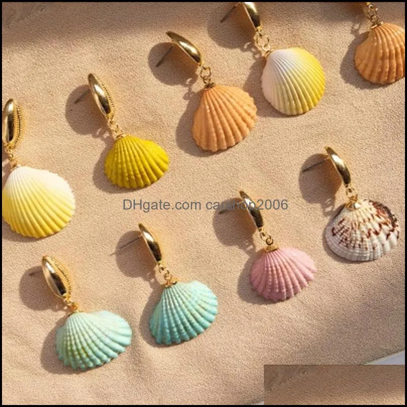 Kroonluchter sieradenhandmade colorf shell bengelen oorbellen Boheemse goud Irregar zeeschelp hoogs oorrel voor vrouwen meisje dame zomer strand holi