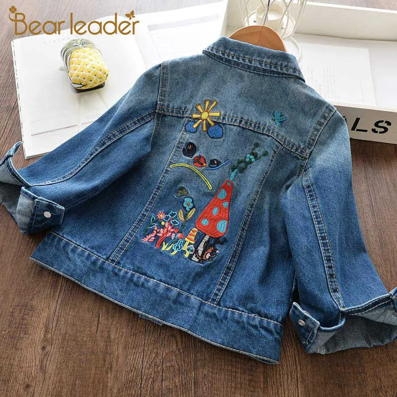 Ours Leader Filles Manteaux Marque Printemps Enfants Fille Denim Veste Costumes Broderie Floral Tenues Mode Enfants Vêtements 3 8Y 210708