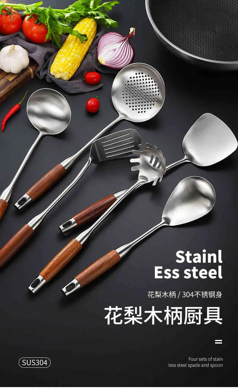 Rosewood Spatula 304 Stainless Steel Kitchenware Soup Spoon