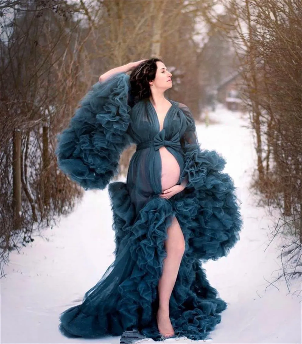 Custom-Made 2021 Plus Size Gowns for Maternity Photoshoot with Ruffles and Tulle for Evening and Nightwear