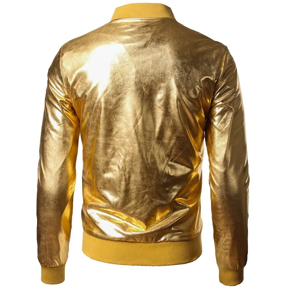 Red Metallic Glitter Bomber Jackets Men Women Zipper Front Shiny