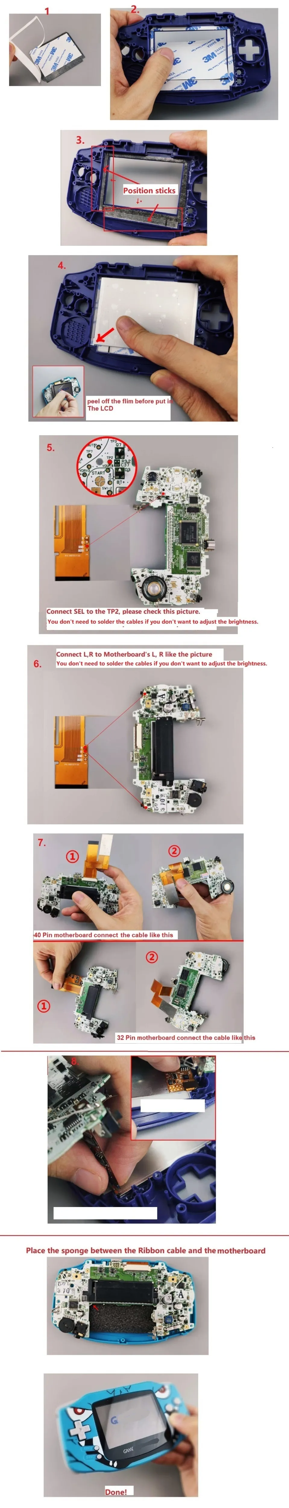 Newest Pre-cut GBA LCD instruction