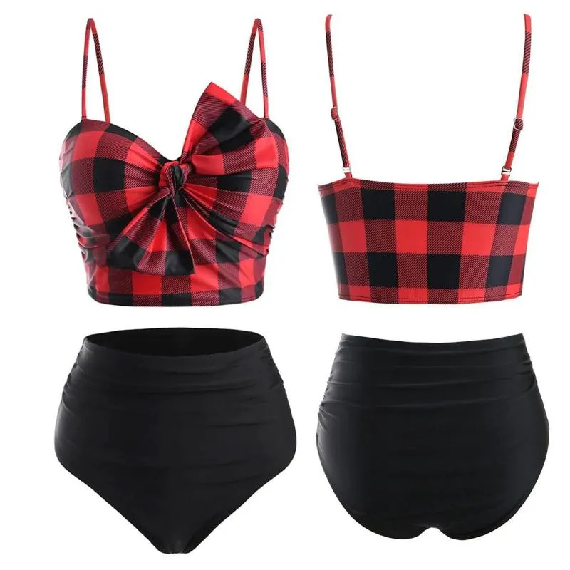 Femmes Push-Up rembourré Bikin ensemble Plaid nœud papillon Push Up Tankini maillots de bain pour Tankinis maillots de bain Biquini femmes