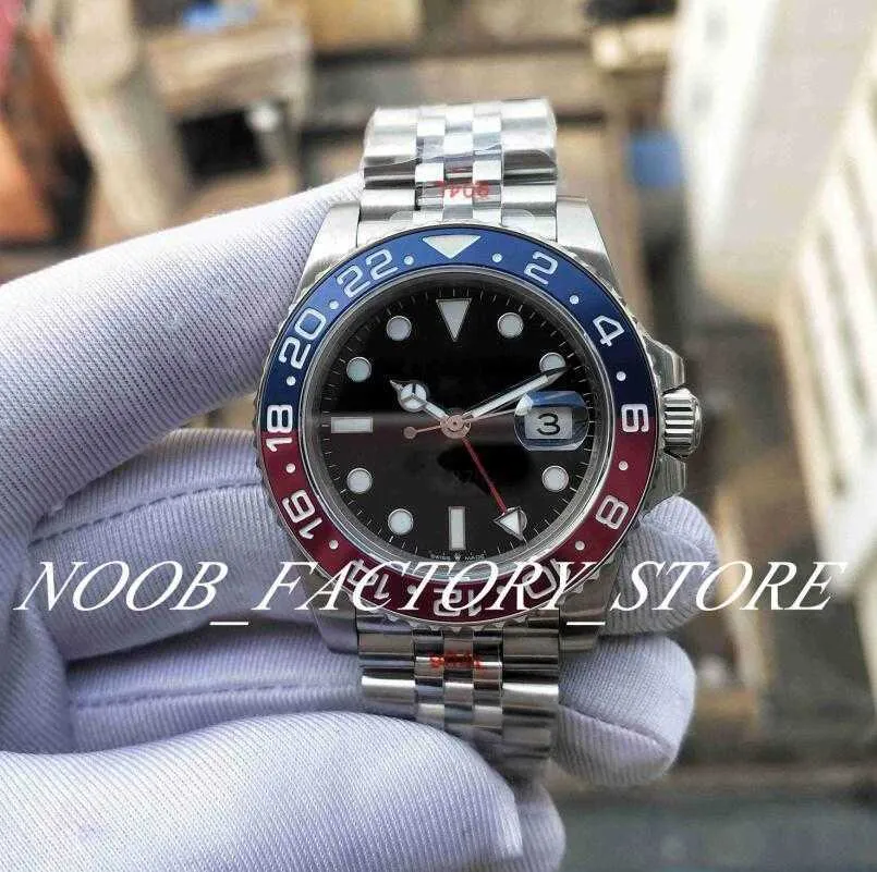 2 Colors Super GM Factory Best Version 904L Steel Mens Automatic Cal.3285 Watch Blue Red Ceramic Men Gmt Watches Dive N Sport Wristwatches