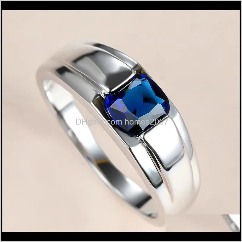 simple male female blue crystal ring charm silver color wedding classic square zircon stone engagement rings for women men