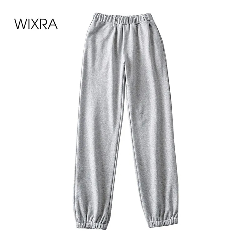 Wixra Donna Allenamento Sport Jogging Pantaloni Elastico in vita Casual Basic Danza Corsa Pantaloni sportivi Tasche Nuovi abiti di moda 210319