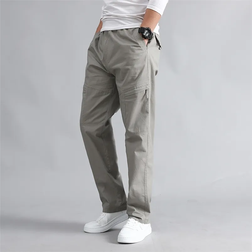 Men Pants Casual Cotton Long Straight Joggers Summer Autumn Outdoor Fashion Breathable Loose Trousers Large Size 5XL 210715