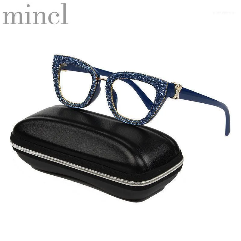 2021 Vintage Cat Eyeglasses Frame Retro Female Brand Designe Blue Rhinestone Sunglasses Transparent UV400 NX1