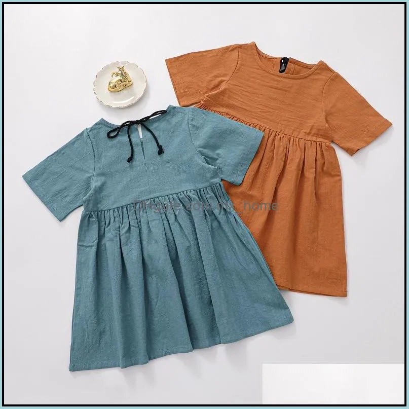 kids clothes girls short sleeve dress Children Solid color Princess Dresses summer Boutique fashion baby Clothing Z5623