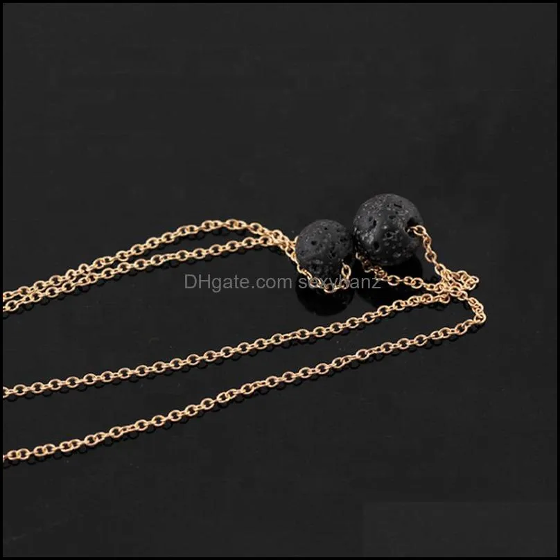 Simple Design Double Layers  Oil Aromatherapy Nature Bead Lava Stone Diffuser Necklace