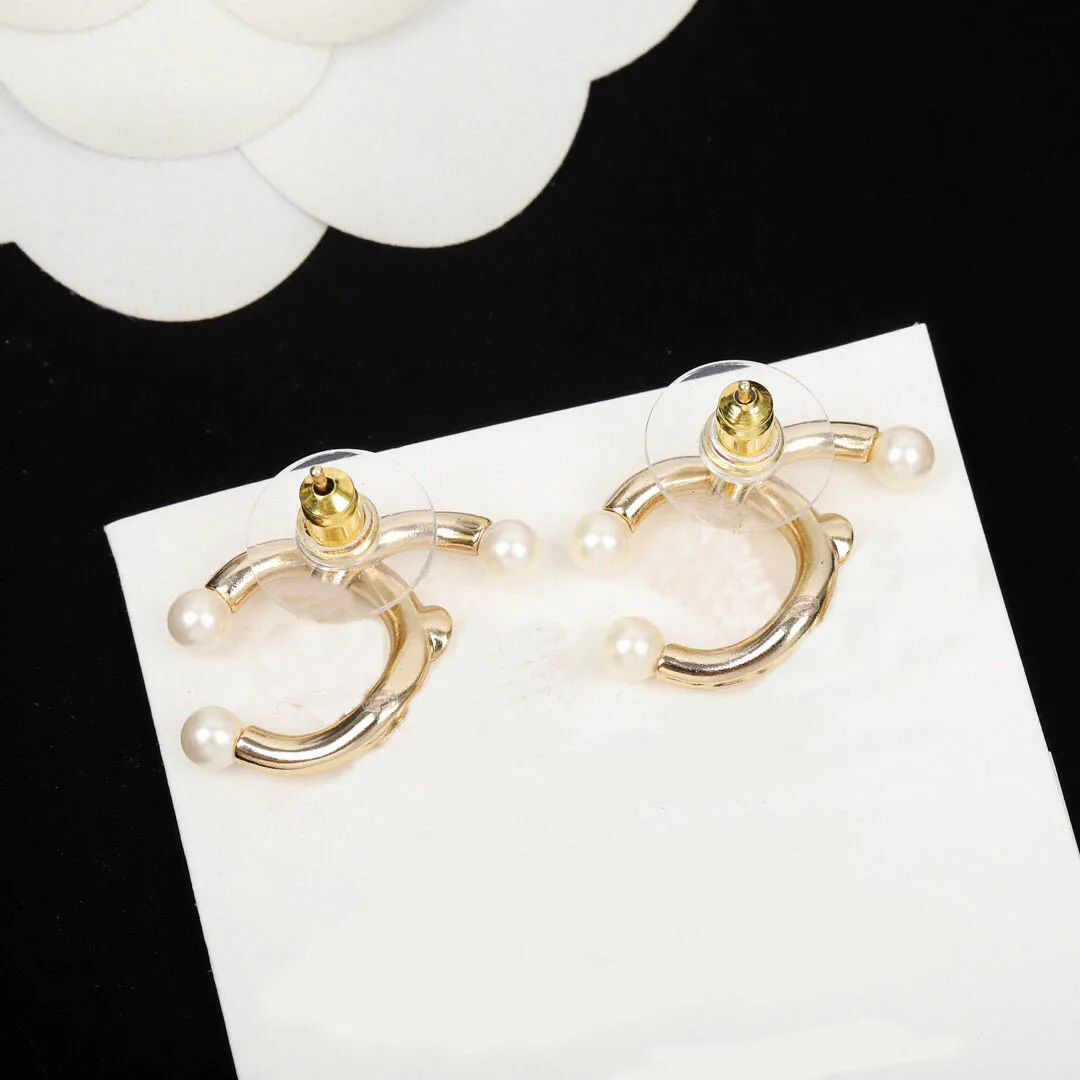 stud earring with diamond and pearl beads for women wedding jewelry gift have stamp box PS3095