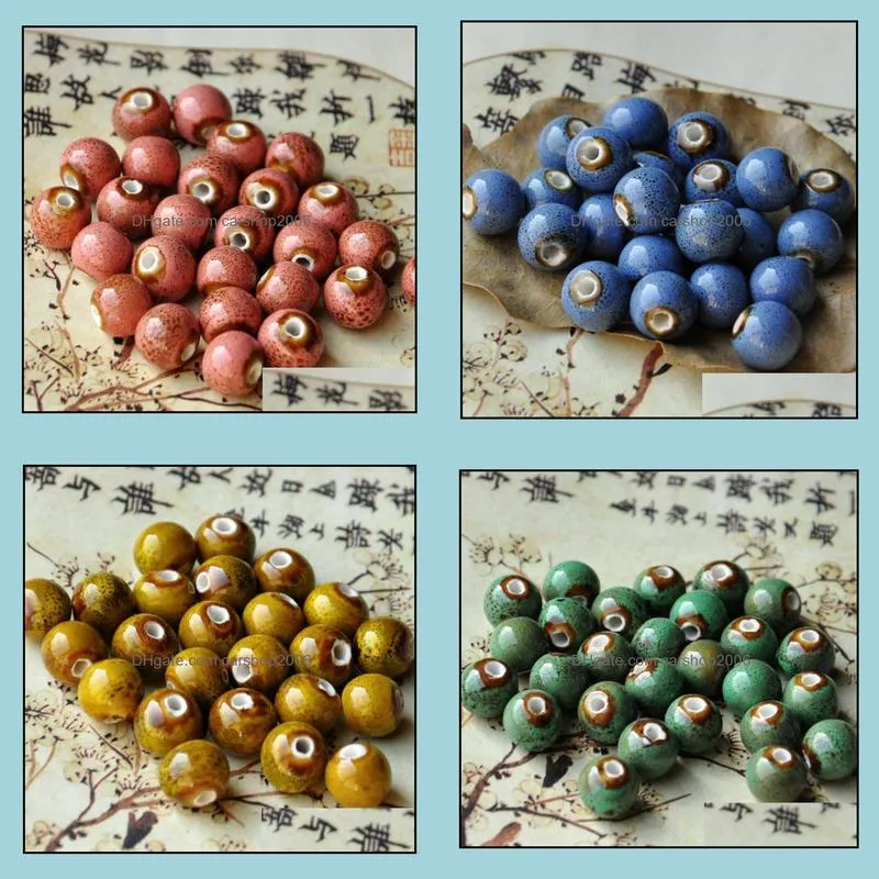 10mm Ceramic Loose Beads DIY Round Woven Material Flower Glaze Bead