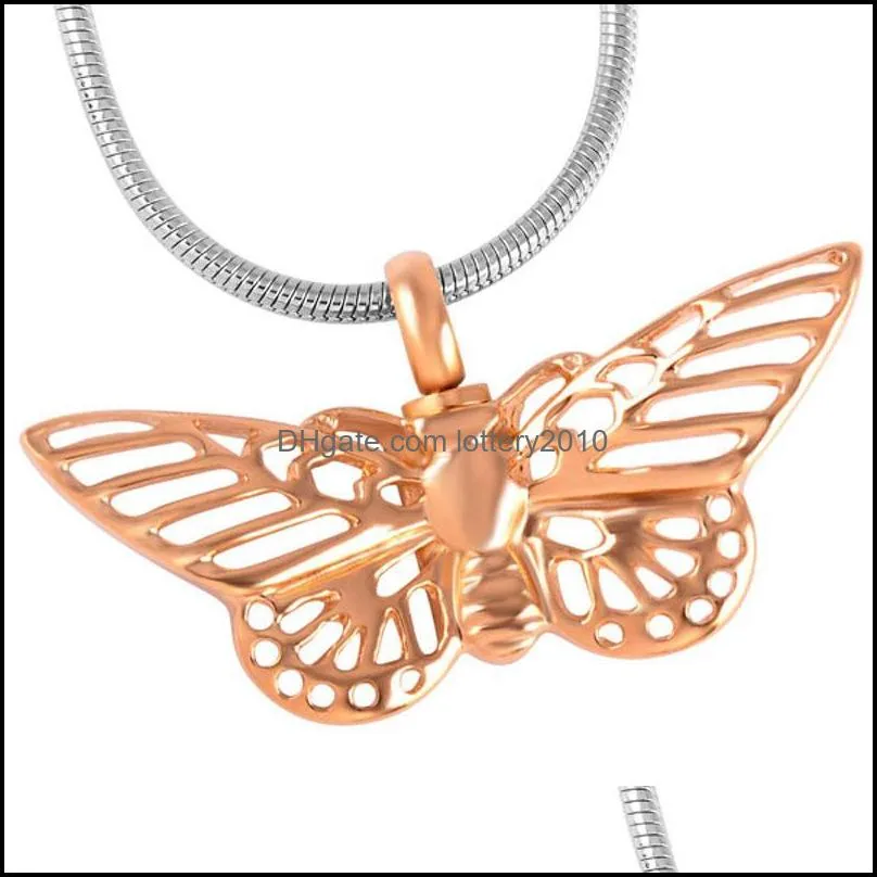 IJD8144 Pet Urn Memorial Necklace for Ashes Stainless Steel Butterfly Keepsake Pendant Cremation Jewelry for Women Charm