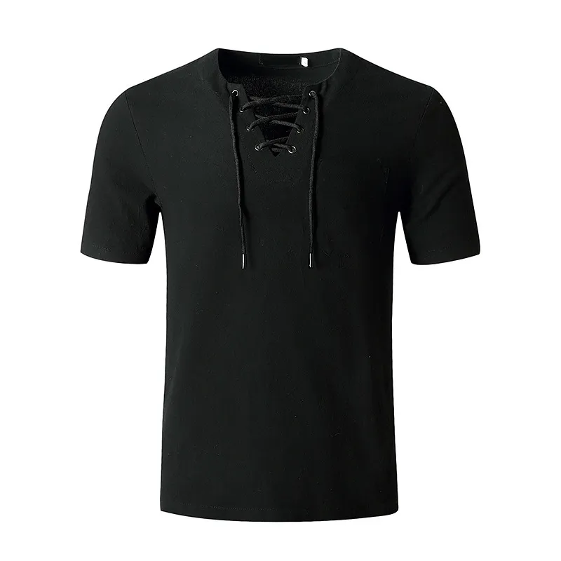 Czarny T Shirt Mężczyźni Bandaż Casual Z Krótkim Rękawem T Koszulki Męskie V-Neck Oversized Hip Hop Tee Koszula Lato Harajuku High Street Topy 210524