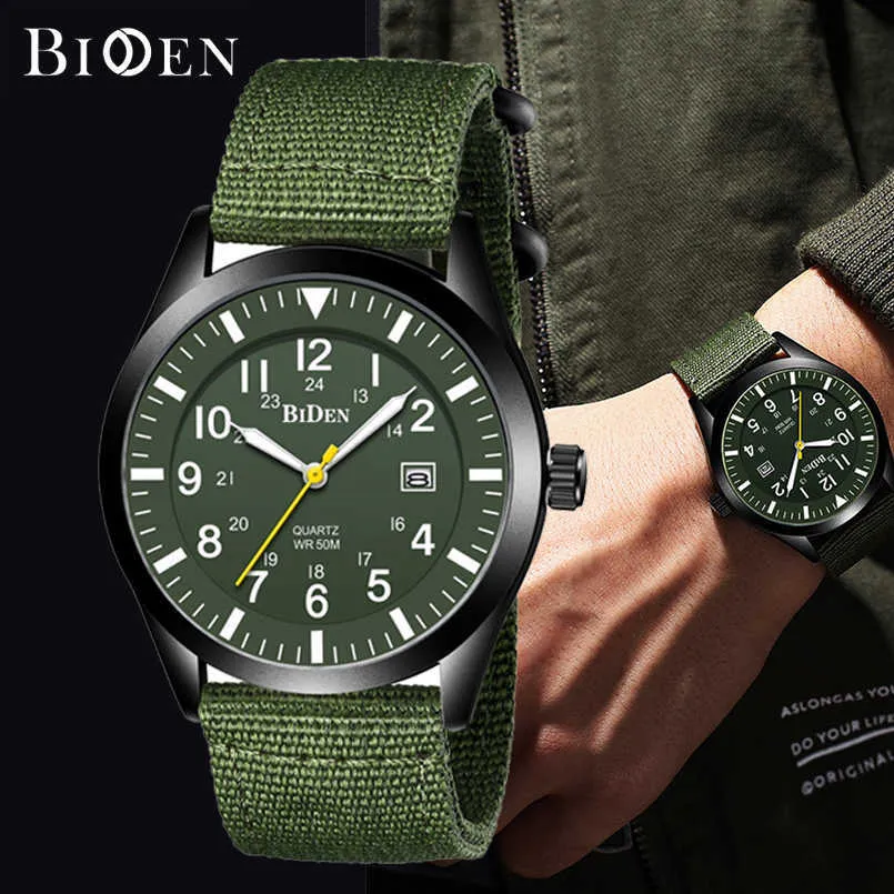 Biden Orologio al quarzo da uomo Scala 12/24 ore Orologio da polso sportivo militare Orologi impermeabili Data di calendario Orologio maschile Relogio Masculino G1022