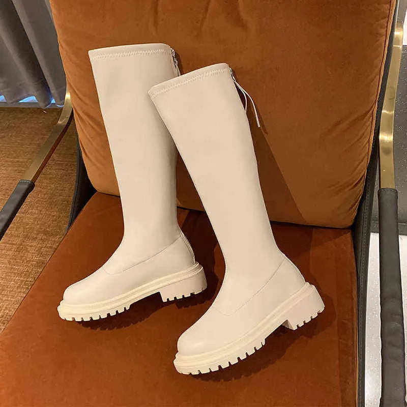 Style Punk hiver longue marque femmes bottes genou haute luxe Chelsea grosse plate-forme chaussures fermeture éclair bout rond Botines Mujer H1115