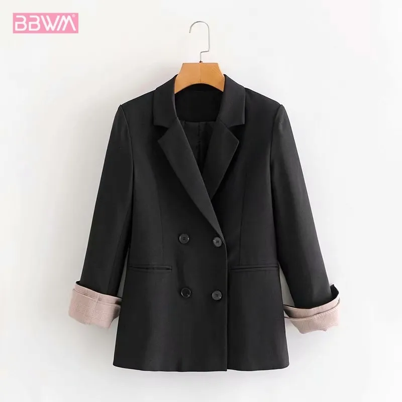 Koreański styl Lapel czarny z długim rękawem Prosta moda żeński płaszcz Harajuku Profesjonalny styk damska kurtka 210507