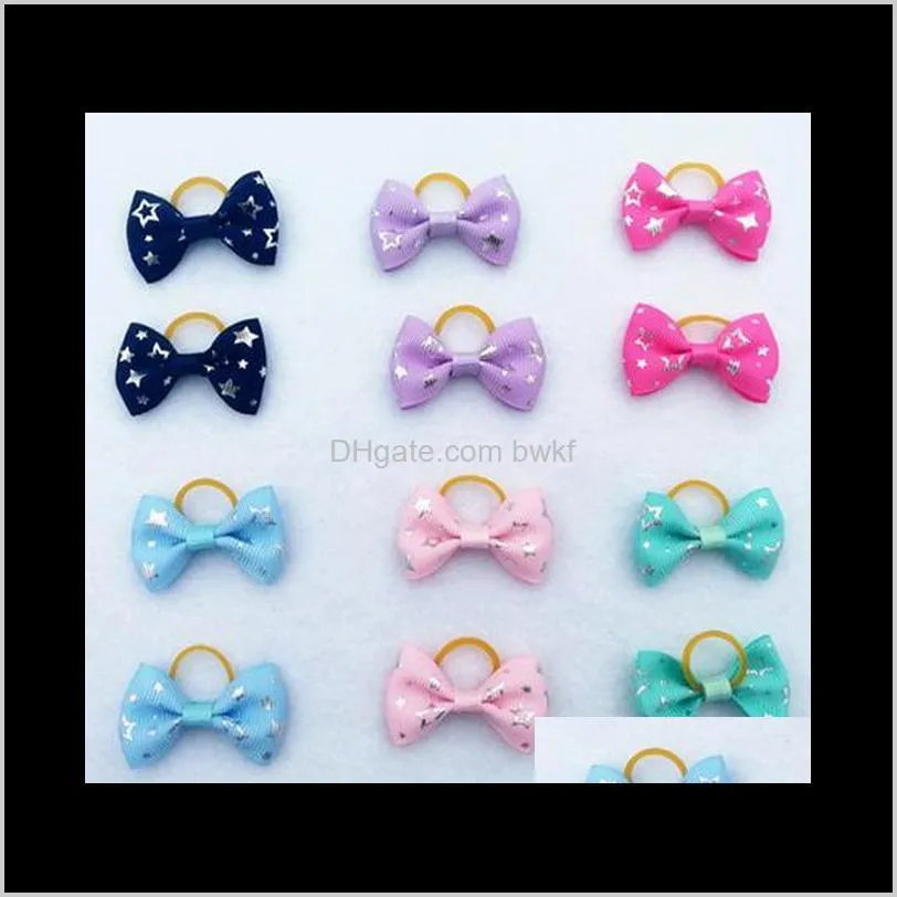 (100 pieces/lot) cute ribbon pet grooming accessories handmade small dog cat hair bows with elastic rubber band 121 colors 201127