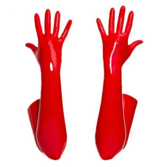 Costumes de la mode Costumes PVC Faux Cuir Sexy Black Red Latex Opera Long Gants Fétichisme