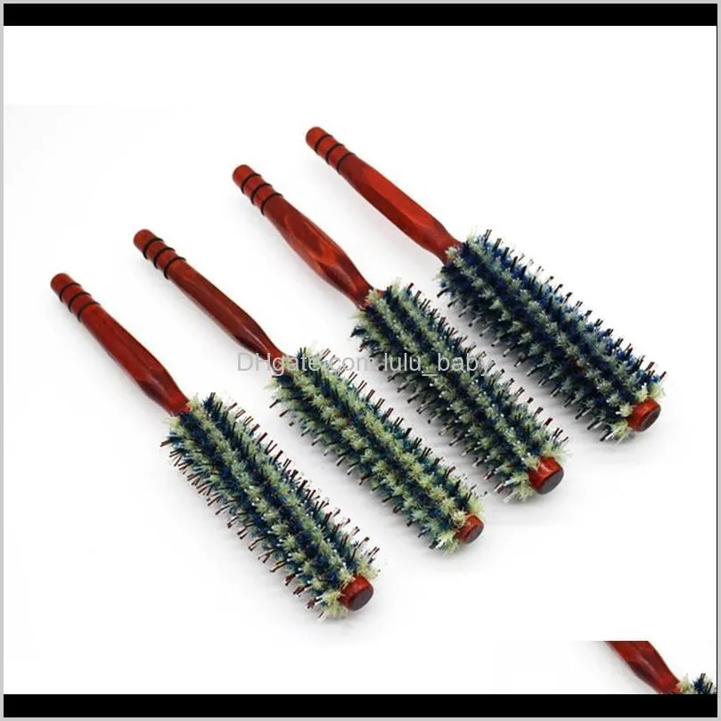 diy curly hair brush antistatic wood handle round brushes hair comb bristle curling hairbrush hairdressing styling tool 2 colors