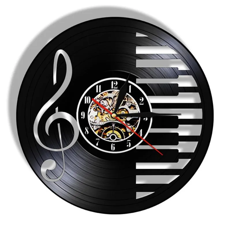 Wandklokken Muziek Notes Record Clock Piano Party Art Decor horloge Treble Clef Symbolen Muziek Silhouet Home