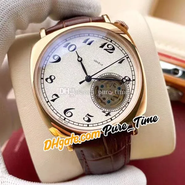 Novos historiques americanos 1921 Automático 82035 / 000R Mens assistir 82035 Tourbillon Disco Branco Rose Gold Case Brown Strap de couro Relógios pure_time E130A (2)