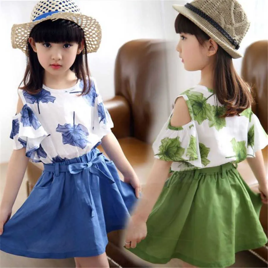 Factory Direct Girl Clothes Set Summer Child Baby T Shirt + Bow Short Pants 2pcs Kids Outfits Set 8 9 10 12 ÅR X0802