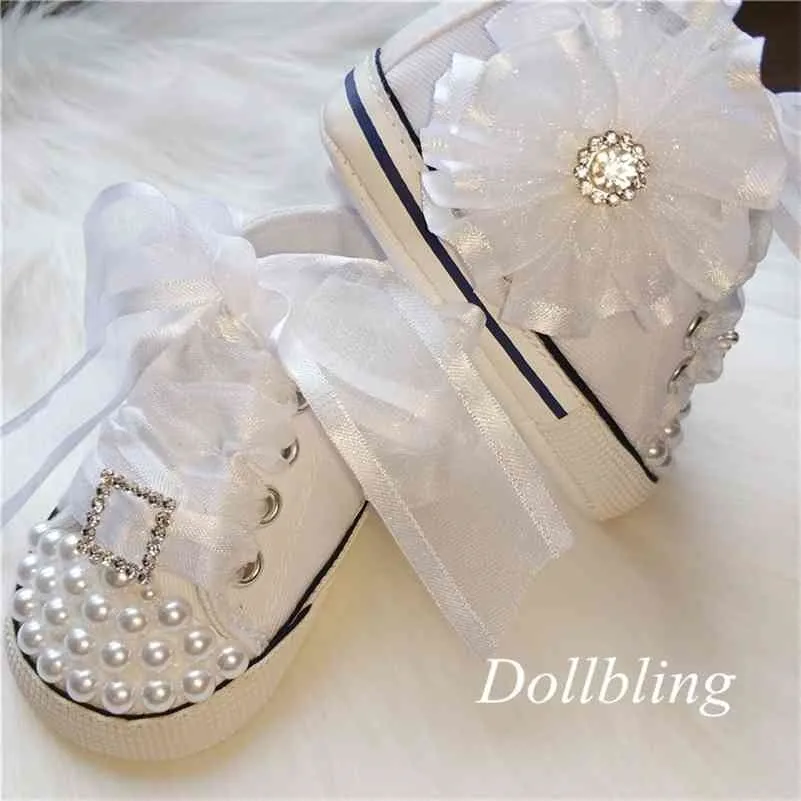 Originele handgemaakte parel strass bloem baby canvas schoenen baby Centennial foto high-end maatwerk 210326