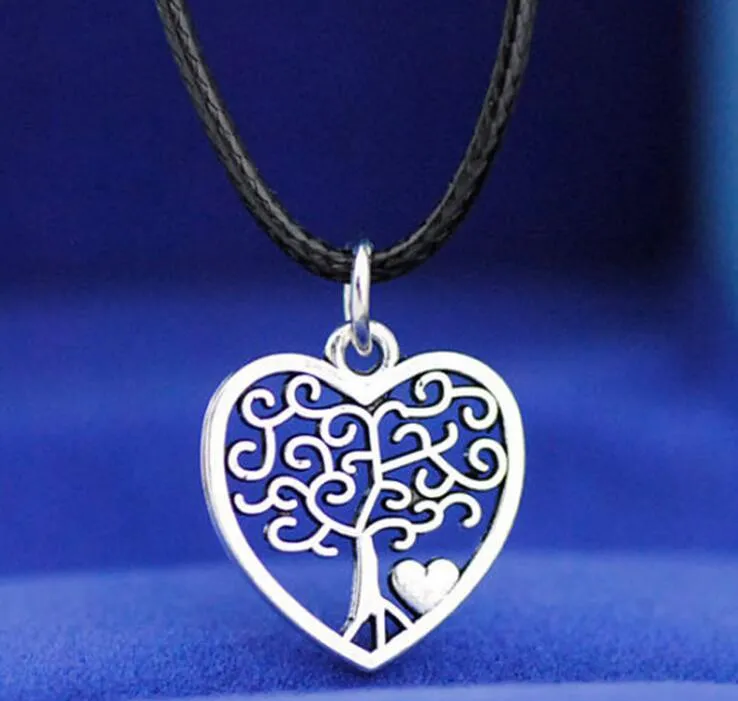 Mode mannen en vrouwen roestvrij staal hart lucky tree hanger titanium sieraden vrije keuze kraal ketting lederen touw o ketting