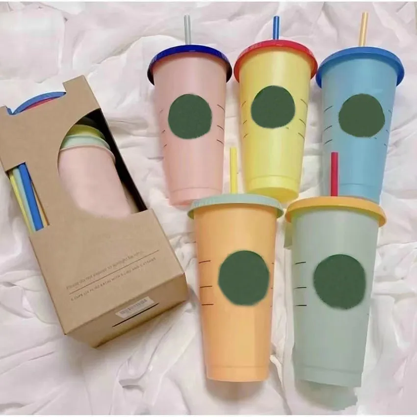 24 OZ / 710 ML Plastik Tumbler Kupa Kullanımlık Siyah Içme Düz Alt Kupası Sütun Şekli Kapak Saman Kupaları Ile Logo HH21-433