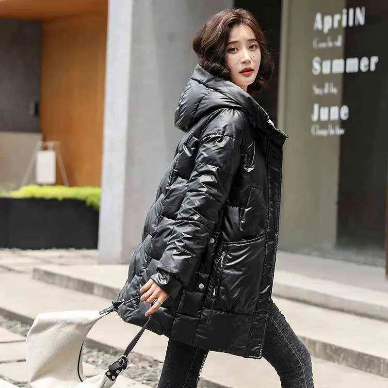 Sister Fara Winter Women s Glossy Long Hooded Down Jacket Cotton Padded Ladies Thicken Warm Parka Coat 211216