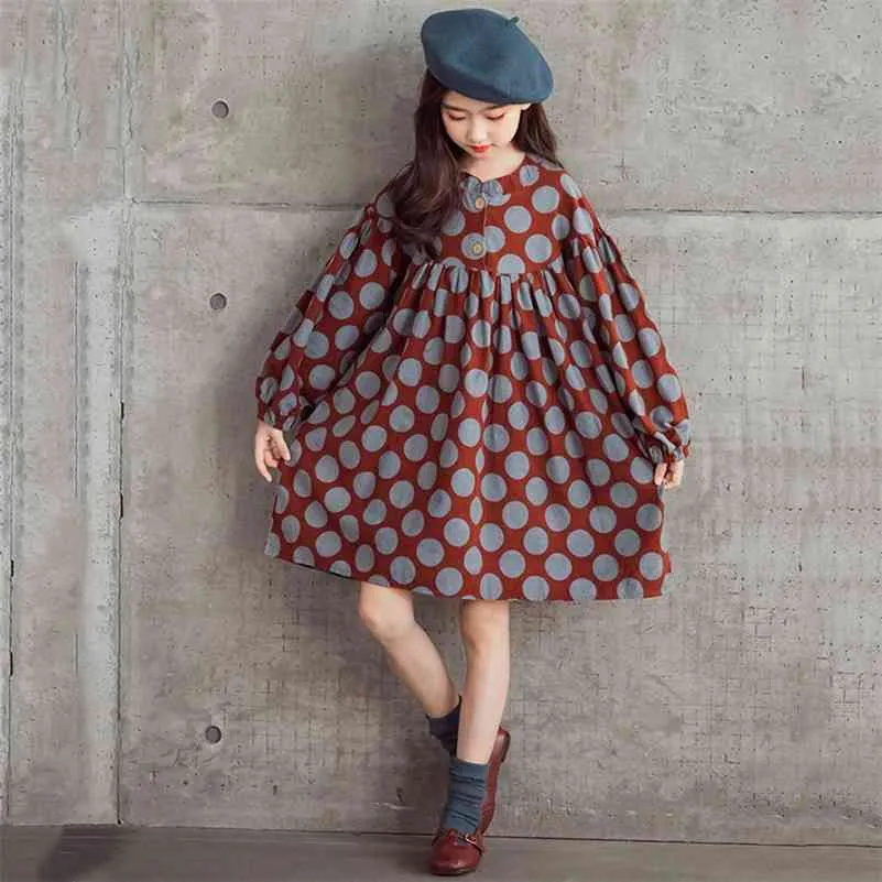 Teen Mädchen Polka Dot Prinzessin Kleid Herbst Koreanische Kinder Kleidung Kinder Mädchen Casual Kleider Mode Baumwolle Kleid, #9128 210317