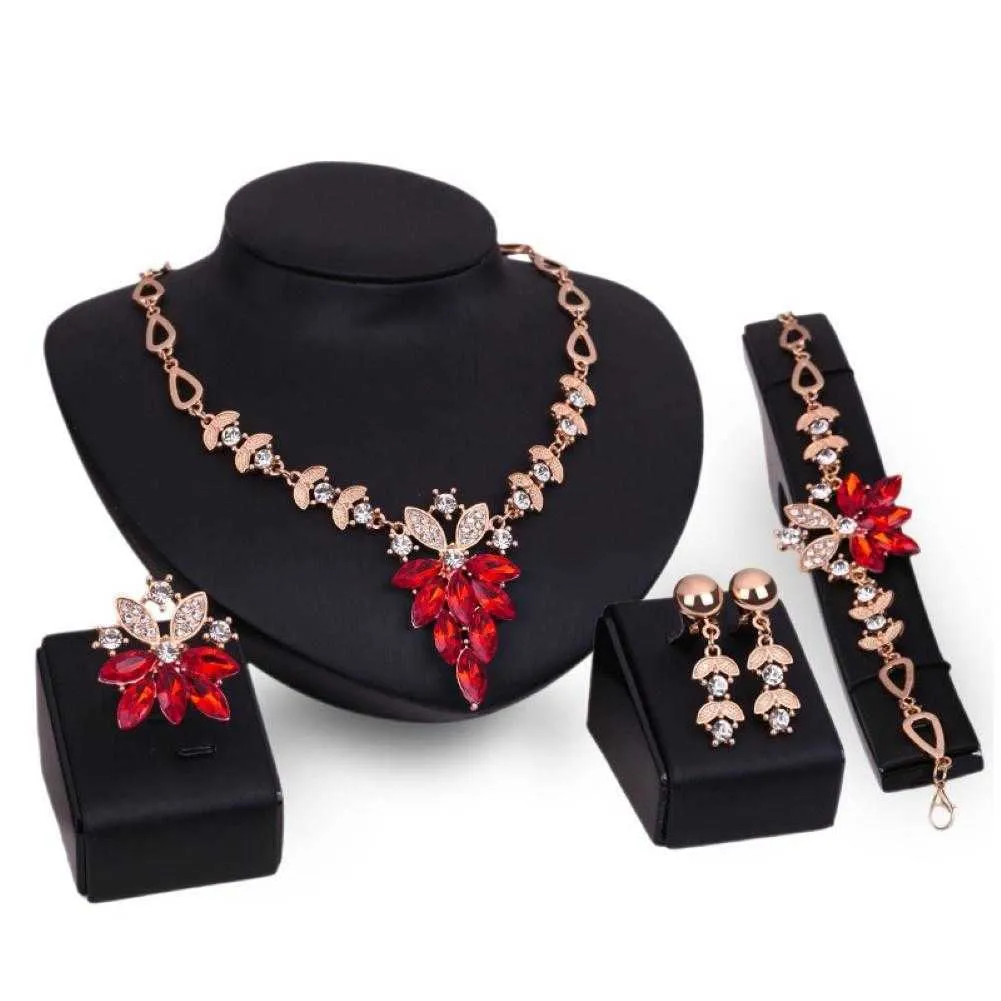 Smycken sätter lyxdesigner armband kvinnor rhinestone druvhänge halsband stud örhängen ring uppsättning Dubai brud bröllopsfest dekor tillgång