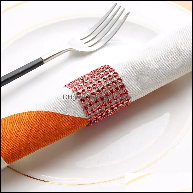 Rhineston Napkin Rings Plastic Napkin Buckle Mesh Wrap Napkin Ring Serviette Holder Hotel Wedding Accessory Table Decoration VT0317