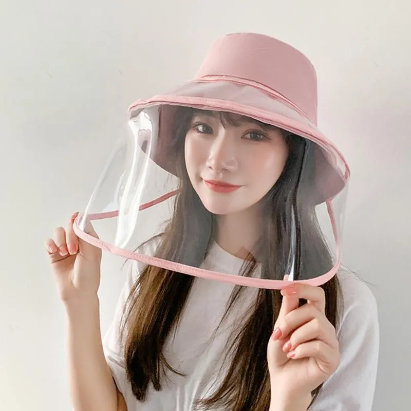 Chapeaux à large bord grandes filles adolescent seau chapeau avec visage Transparent coupe-vent femmes solide décontracté casquette Protection solaire en plein air dames