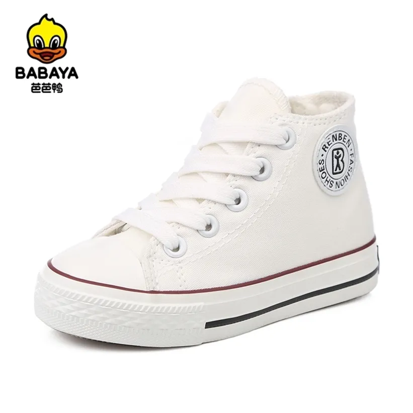 Kids Shoes for Girl High-top Children Canvas Boys Girls White Sneakers Baby Spring Casual Student Sports 220114