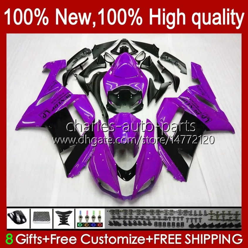 Bodywork Purple Black Kit för Kawasaki Ninja Motorcykel ZX 636 ZX600 ZX-636 ZX-600 2007 2008 Kropp 10NO.162 ZX-6R ZX600C ZX636 ZX6R 07 08 ZX 6R 600 CC 600cc 6 R 07-08 Fairing