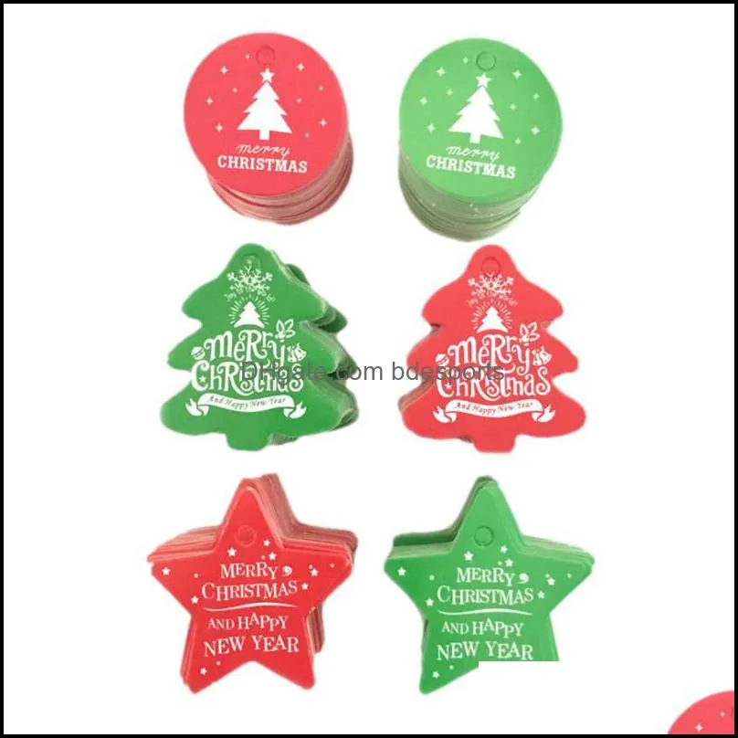 Christmas Decorations 100pcs Merry Tags Labels Gift Wrapping Paper Hanging Santa Claus Cards Xmas Diy Crafts Party Supplies