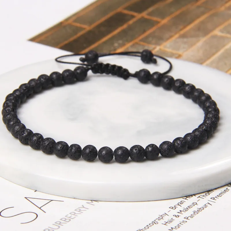 Bracelet tressé en pierre d'agate naturelle de 4 mm Bracelet en perles de pierre féminine