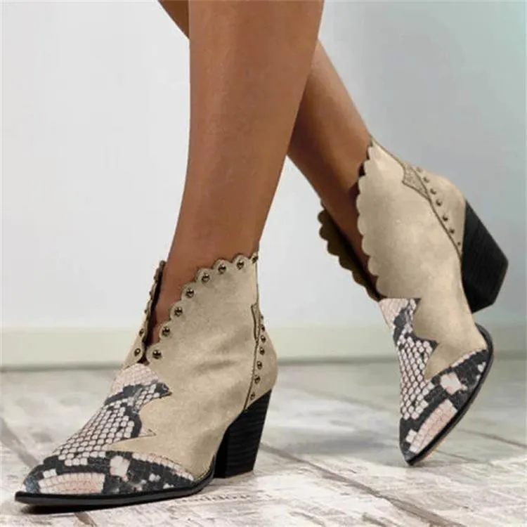 Boots Snake Fashion برشام 2024 نمط الكعب الأوسط من النساء الكبير 43 97335 90518