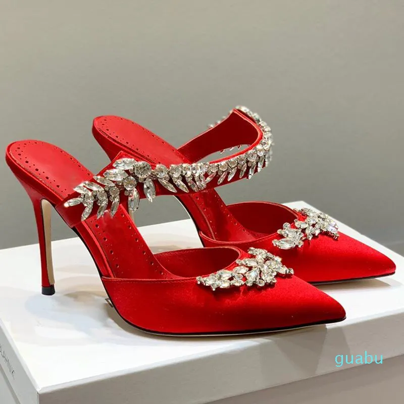 Womens Pointed Sandals 9cm High Heels Rhinestone designer shoes multifunction slippers