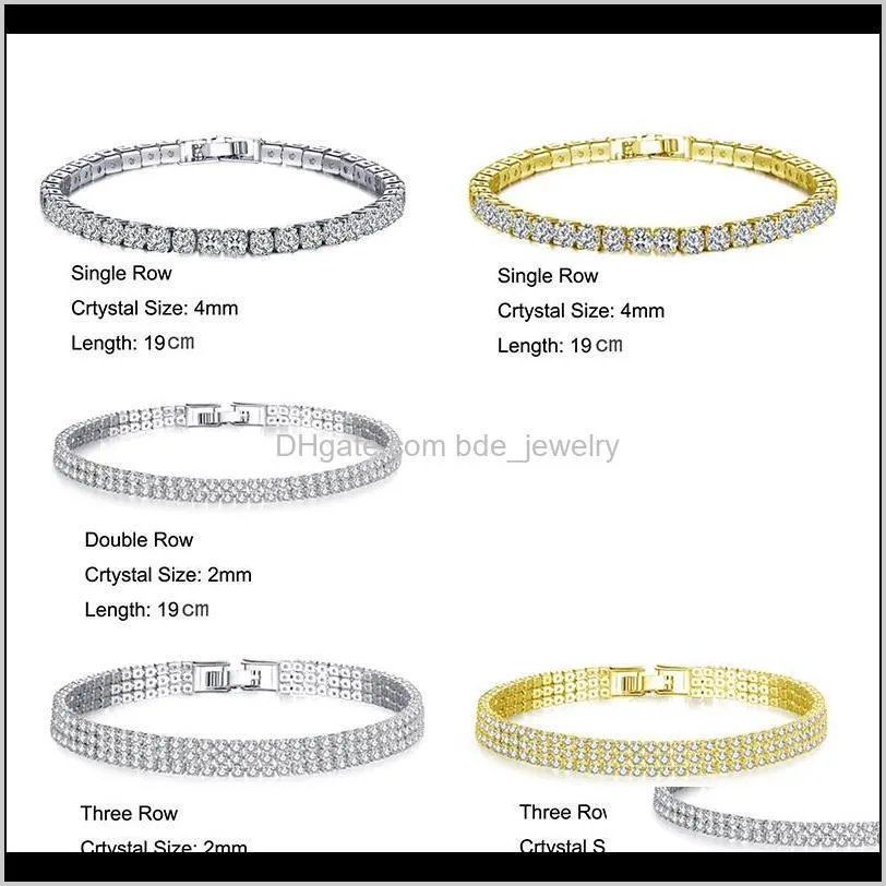 1/2/3 row round cubic zirconia tennis bracelet for women fashion gold silver color crystal bracelets/bangle wedding jewelry