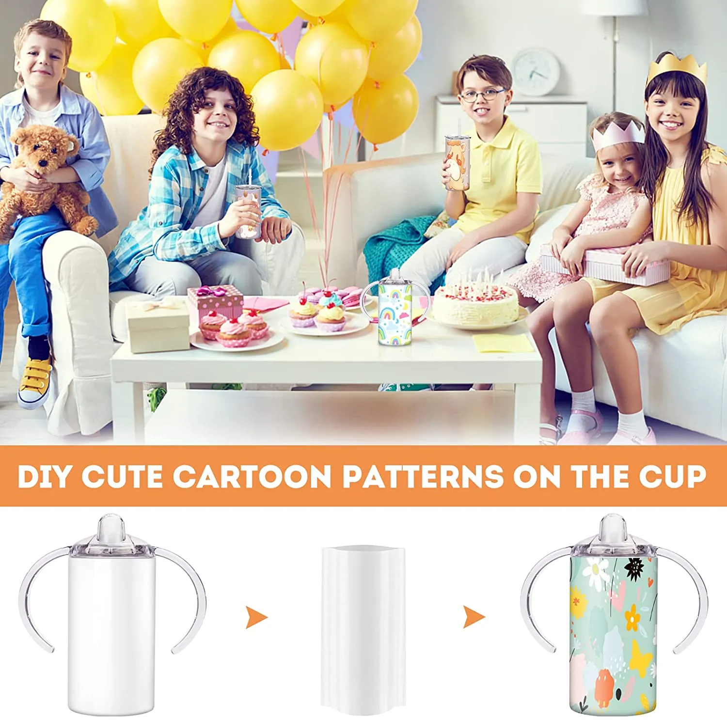 12oz Sublimation Blank Insulated Sippy Cups Stainless Steel Kids