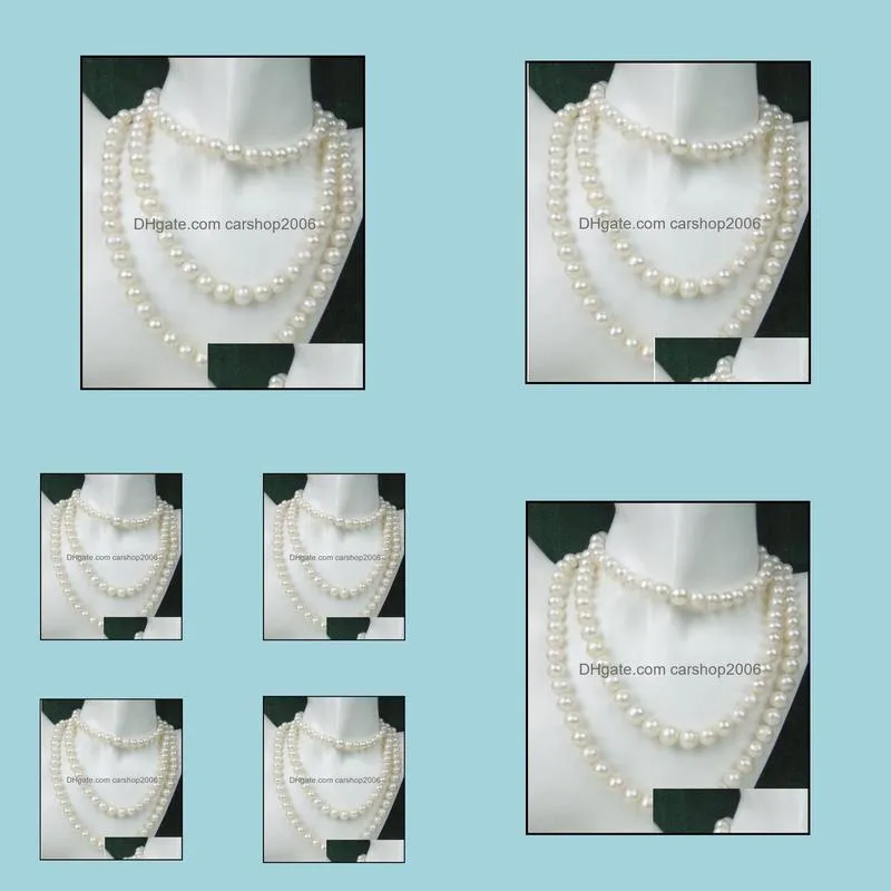 8-9mm South Sea Round White Pearl Necklace 38 Inch Beaded Necklaces 14k Gold Clasp