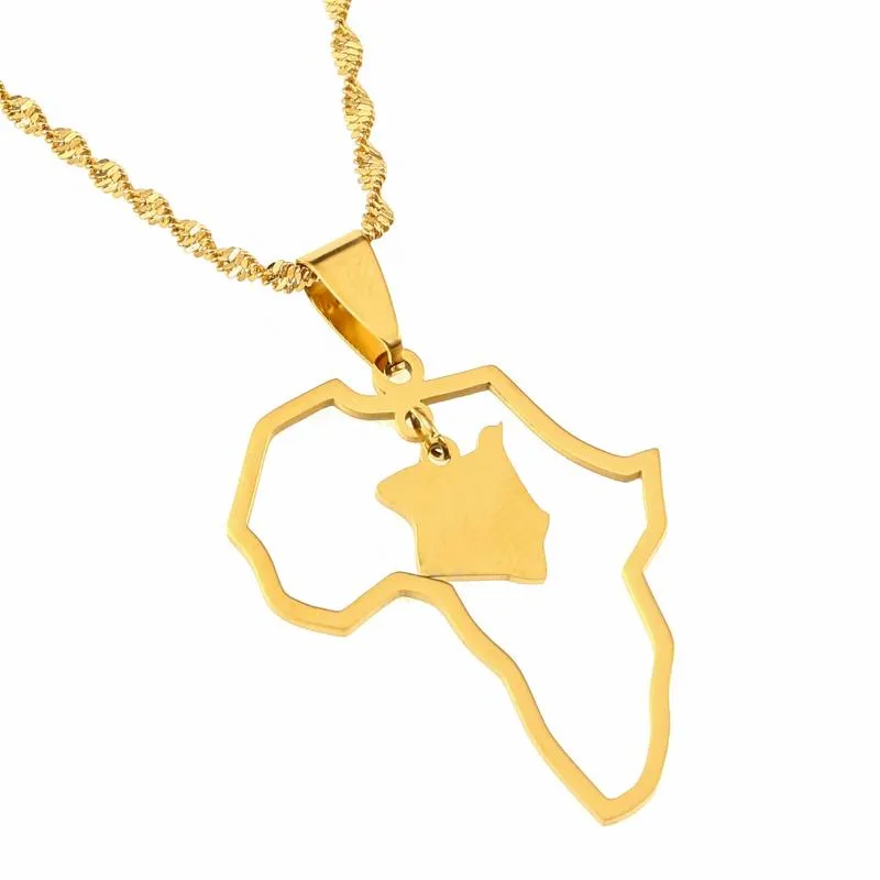 Kedjor rostfritt stål guldfärg unisex trendig afrika kenya karta hängen halsband afrikanska etniska smycken gåvor