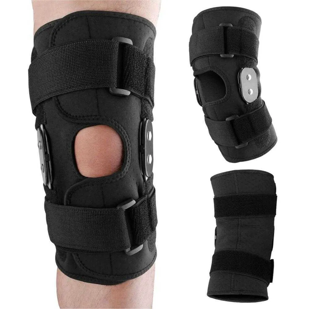 4 Размеры Регулируемый Kneletet Knee Brace Patella Поддержка Защитная Сплава Сплава Спортивный Стабилизатор Kneepad Wrap Q0913