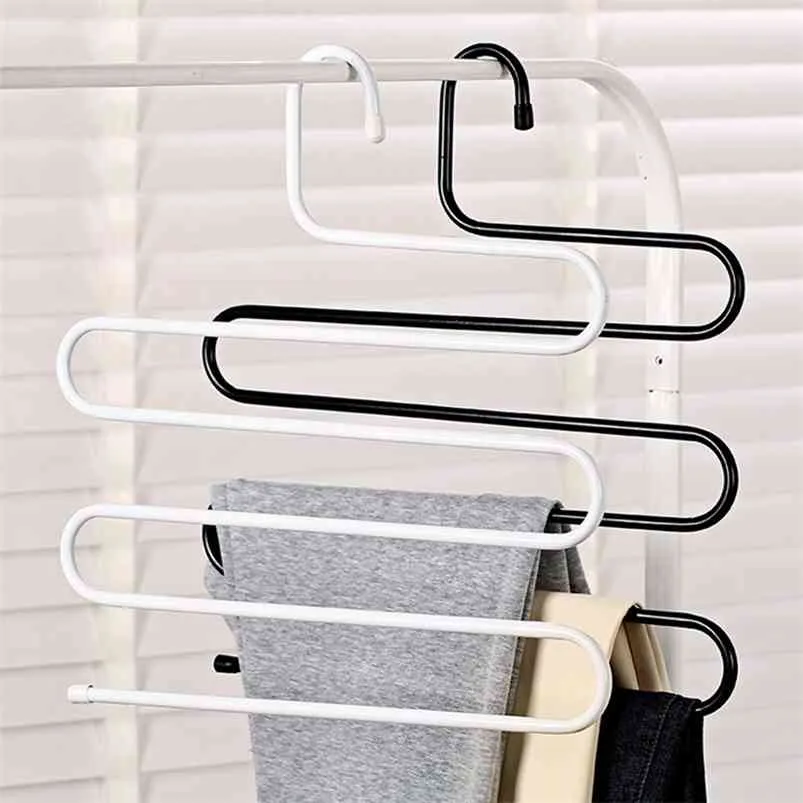 Multifunktion Rostfritt stål Hängare Multi-Port Support Circle Byxor Hängande Metall Closet Organizer Garment Rack 210423