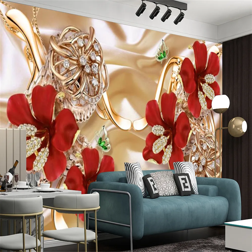 Papel tapiz de estilo europeo 3D con diseño de perla de diamantes, para  sala de estar, TV, sofá, decoración del hogar, papel de pared para paredes
